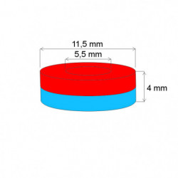 Magnes neodymowy – pierścień śr.11,5x śr.5,5x4 N 80 °C, VMM4-N30